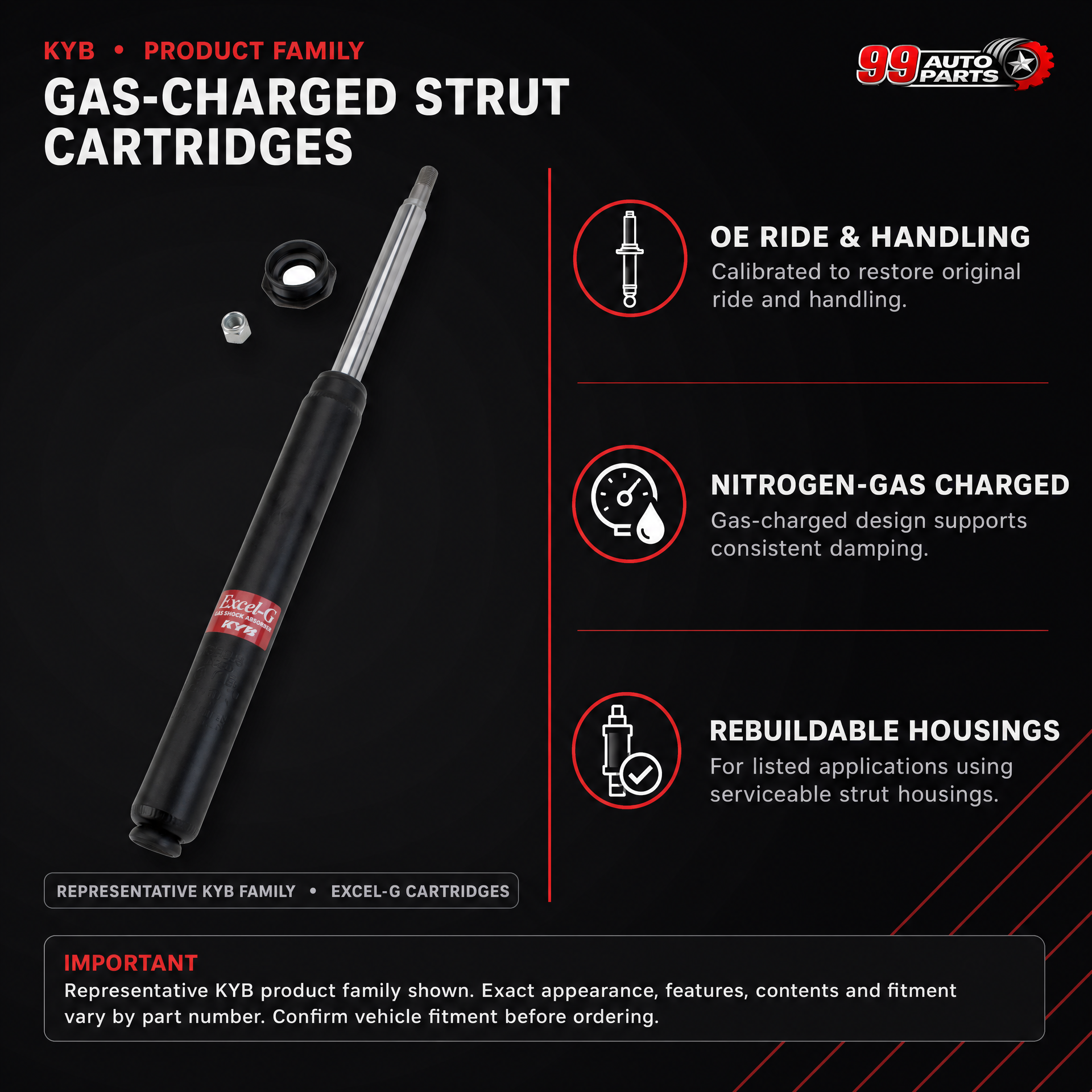 KYB 366007 Front Gas Charged Cartridge