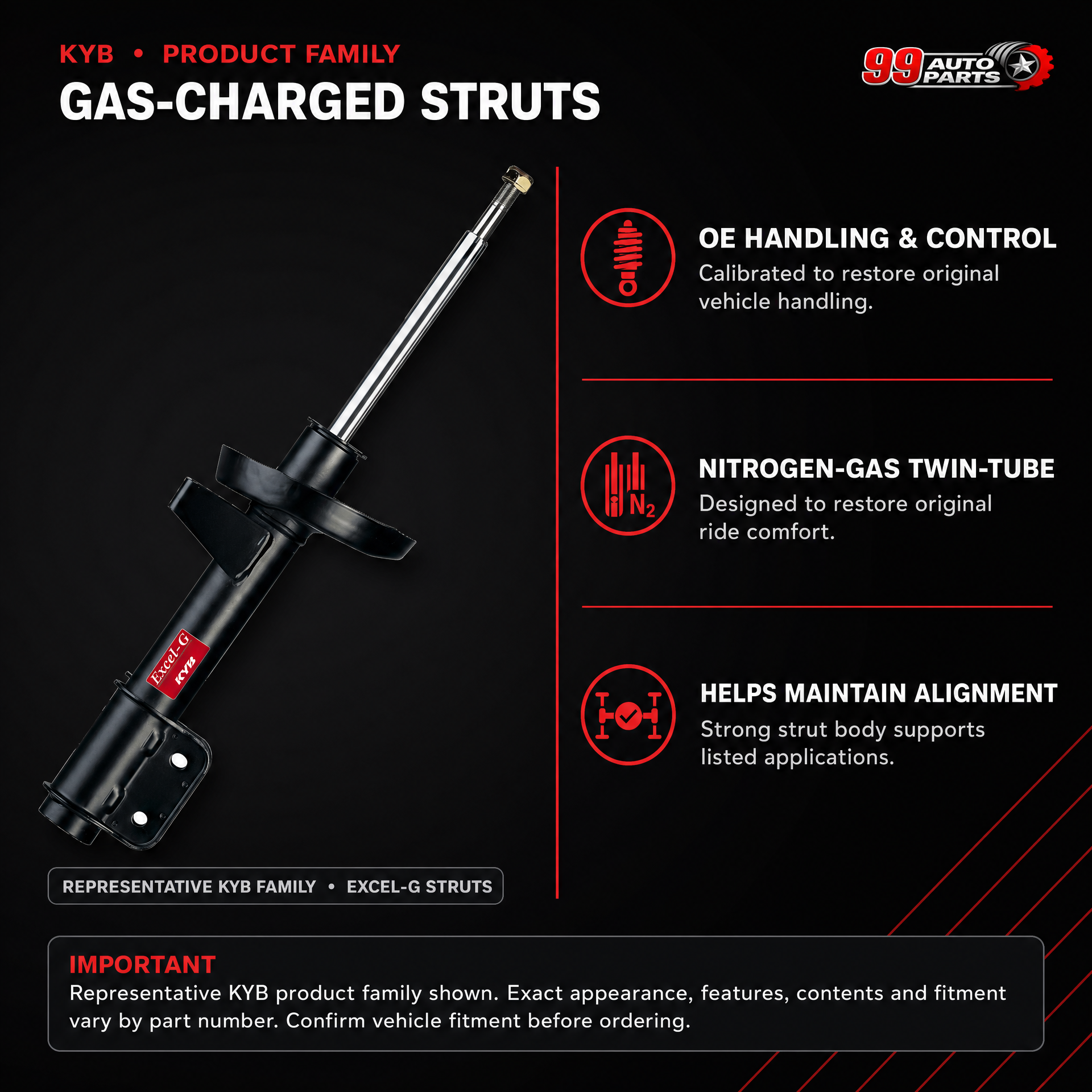 KYB 334336 Front Right Gas Charged Strut - Fits 2002–2006 Nissan Datsun Altima; 2004–2008 Nissan Datsun Maxima