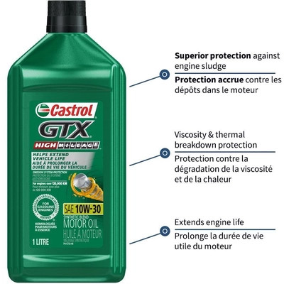 Castrol - 00017-38 - CASTROL - 0001738 - Conventional Engine Oil GTX High Mileage 10W30 , 1L (Pack of 6)
