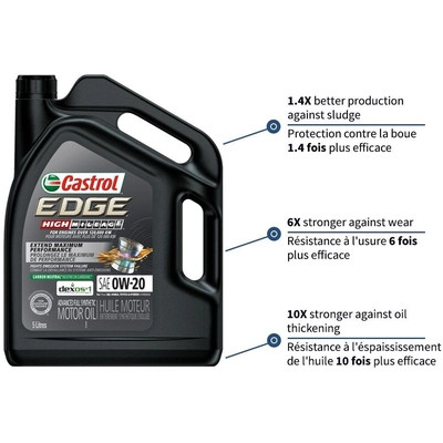 Castrol - 02037-3A - CASTROL - 020373A - Synthetic Engine Oil Edge High Mileage 0W20 , 5L