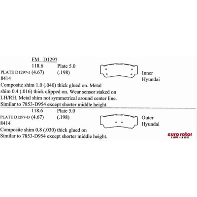 EUROROTOR - F1D1297H - EUROROTOR - F1D1297H - Rear Semi Metallic Pads