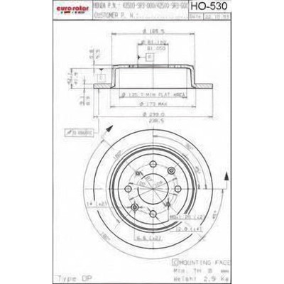 Rear Premium Rotor by EUROROTOR - HO530