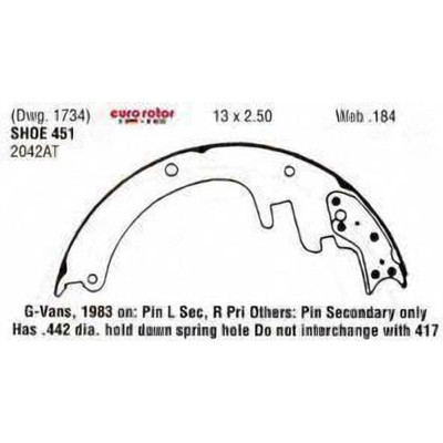 Rear New Brake Shoes by EUROROTOR - 451R