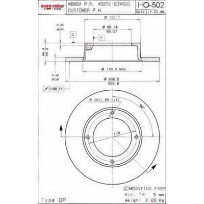 Front Disc Brake Rotor by EUROROTOR - HO502
