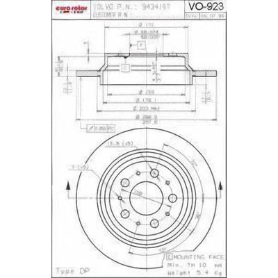 Rear Disc Brake Rotor by EUROROTOR - VO923