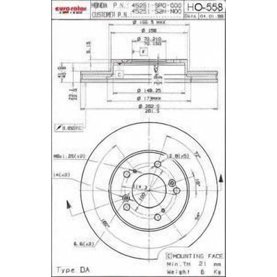 EUROROTOR - HO558 - Front Disc Brake Rotor by EUROROTOR - HO558