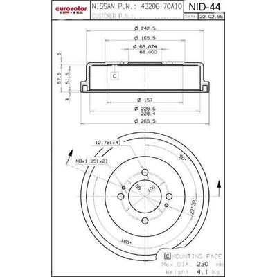 EUROROTOR - NID44 - Rear Brake Drum by EUROROTOR - NID44