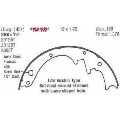 EUROROTOR - 151 - Rear New Brake Shoes by EUROROTOR - 151