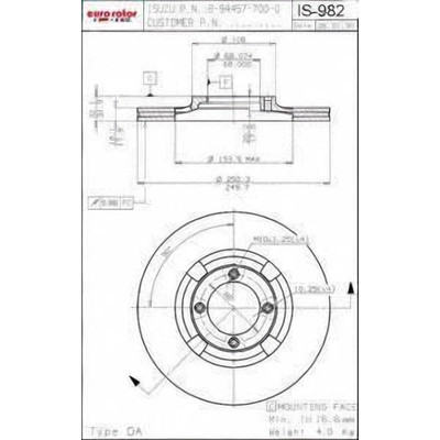 EUROROTOR - IS982 - Front Disc Brake Rotor by EUROROTOR - IS982