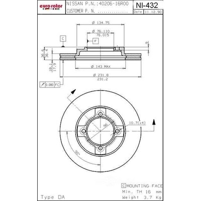 EUROROTOR - NI432 - Front Disc Brake Rotor by EUROROTOR - NI432