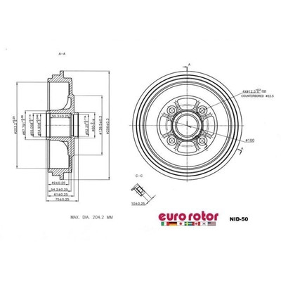 EUROROTOR - NID50 - Rear Brake Drum by EUROROTOR - NID50