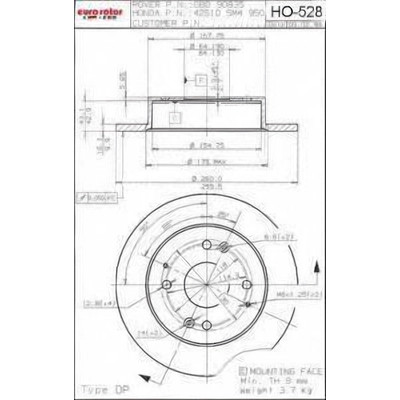 Rear Premium Rotor by EUROROTOR - HO528