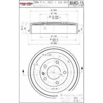 Rear Brake Drum by EUROROTOR - BMD15