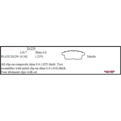 EUROROTOR - ID1259H - Rear Ceramic Pads by EUROROTOR - ID1259H