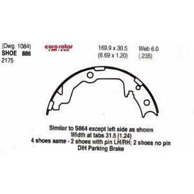 EUROROTOR - 886 - Rear Parking Brake Shoes