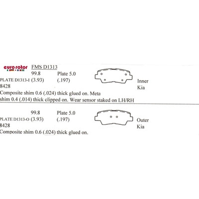 EUROROTOR - F1D1313H - EUROROTOR - F1D1313H - Rear Semi Metallic Pads
