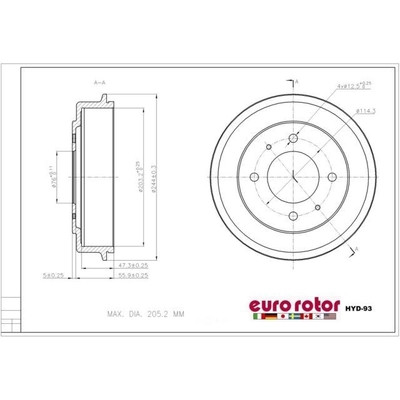 EUROROTOR - HYD93 - EUROROTOR - HYD93 - Rear Brake Drum