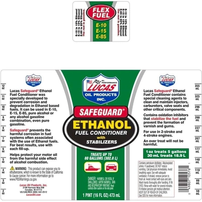 Lucas Oil - 10576 - Lucas Oil - 10576 - Safeguard Ethanol Fuel Conditioner With Stabilizers - 16 Ounce
