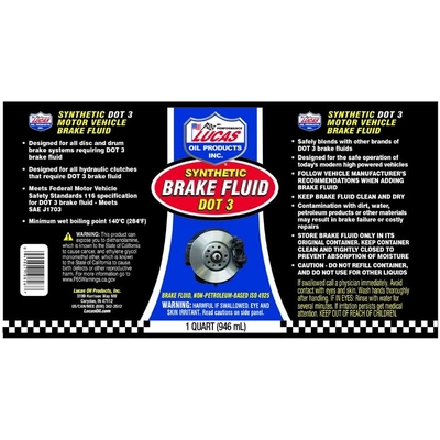 Lucas Oil - 10826 - Lucas Oil - 10826 - Synthetic Brake Fluid Dot 3 - 1 Quart