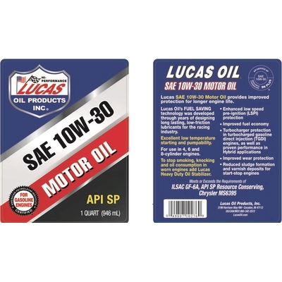Lucas Oil - 10276 - Lucas Oil - 10276 - Petroleum Motor Oils - SAE 10W-30 - 1 Quart