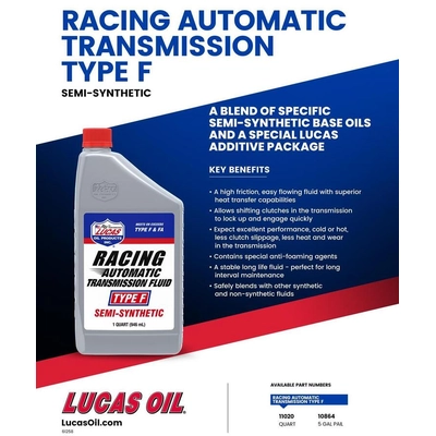 Lucas Oil - 11020 - LUCAS OIL PRODUCTS INC. - 11020 -  Semi-Synthetic Racing Automatic Transmission Fluid