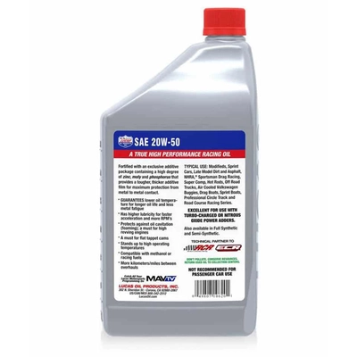 Lucas Oil - 10621 - LUCAS OIL PRODUCTS INC. - 10621 - SAE 20W-50 Racing Engine Oil