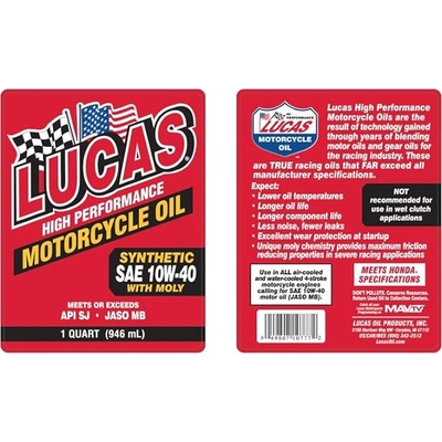 Lucas Oil - 10777 - Lucas Oil - 10777 - High Performance Synthetic SAE 10W-40 MC Oil With Moly - 1 Quart
