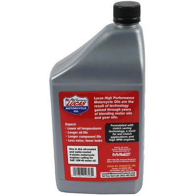 LUCAS OIL PRODUCTS INC. - 10793 - Synthetic SAE 10W-40 Motorcycle Oil